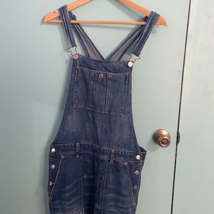 American Eagle Size Medium Tattered Blue Jean Overalls